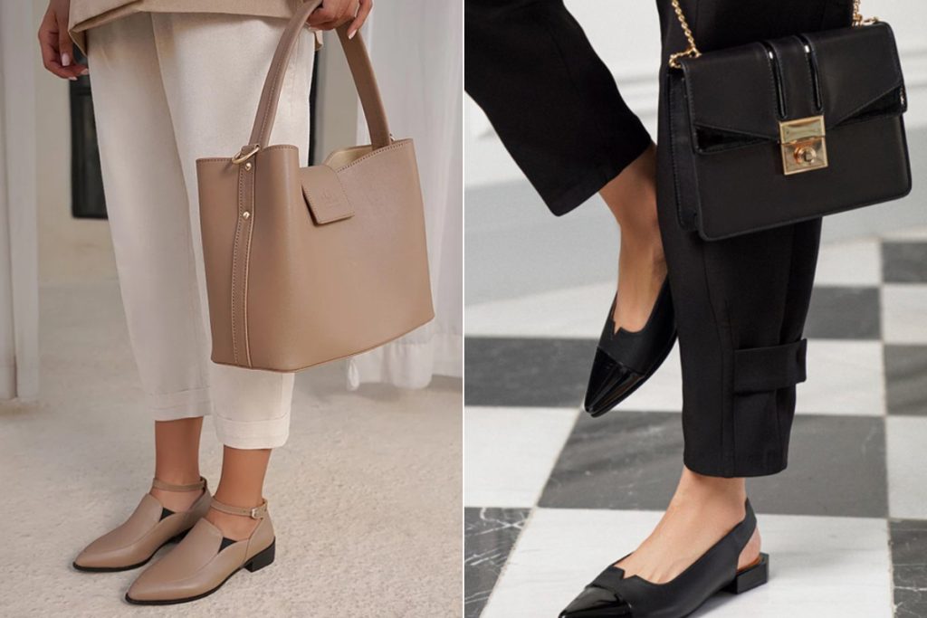 ترکیب رنگ کفش چرم زنانه، کیف و اکسسوری در موقعیت‌های مختلف