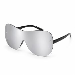 عینک آفتابی زنانه مدل نقابی/سپری بدون فریم با لنز آینه‌ای وارداتی (Frameless Silver Mirrored Shield Sunglasses)