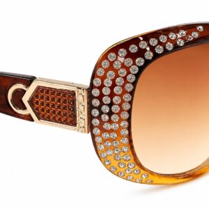عینک آفتابی زنانه مدل اورسایز کریستالی با تناژ کهربایی (Glamorous Amber Rhinestone)