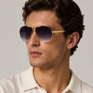 عینک آفتابی مردانه مدل خلبانی فلت‌تاپ فلزی طلایی با لنز گرادیانت وارداتی (Gold Flat-Top Aviator with Gradient Lenses)