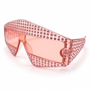 عینک آفتابی زنانه مدل اورسایز هندسی صورتی با تزئینات کریستالی وارداتی (Pink Crystal-Embellished Oversized Sunglasses)
