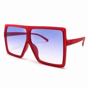 عینک آفتابی زنانه مدل اورسایز فلت‌تاپ قرمز با لنز آبی وارداتی(Red Oversized Flat-Top Sunglasses)