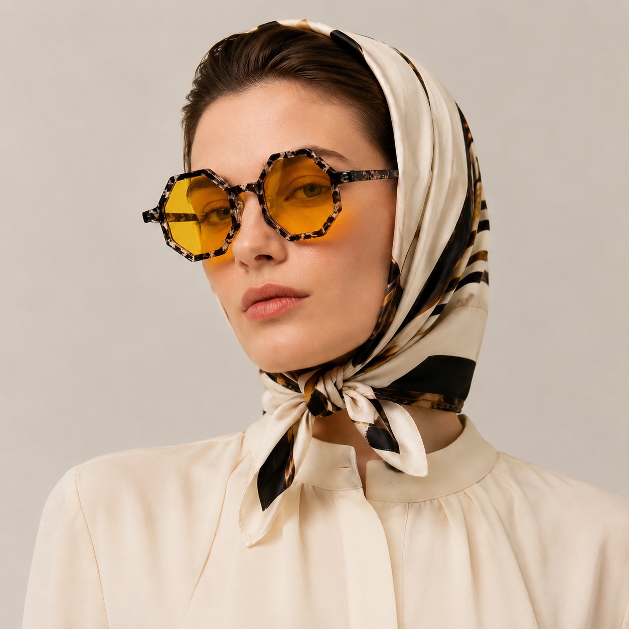 عینک زنانه مدل هندسی هشتضلعی با لنز زرد وارداتی - Image 4